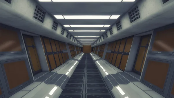 Renderização 3d. Futurista nave espacial interior corredor fundo — Fotografia de Stock