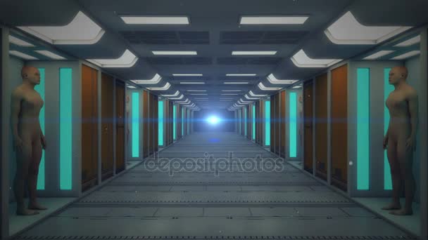 3 d のレンダリング。未来的な宇宙船内部の廊下背景 — ストック動画