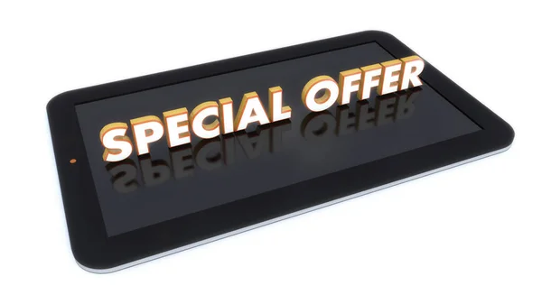 3d render. Tablet and special offer text — Stock Photo, Image