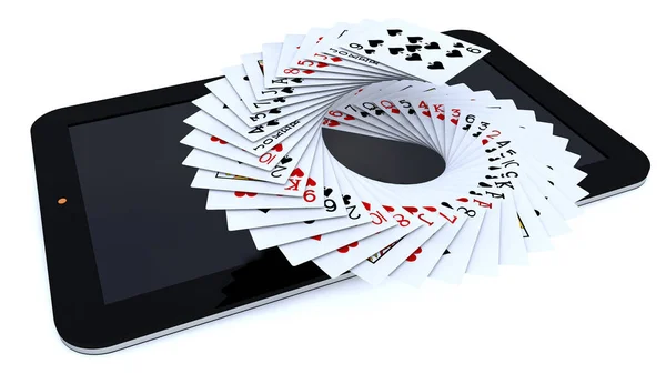3D render. Tablet ve poker kartları — Stok fotoğraf