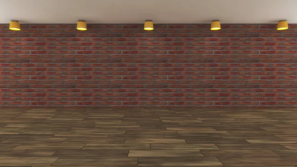 3D render. Golvet, väggen och lampor — Stockfoto