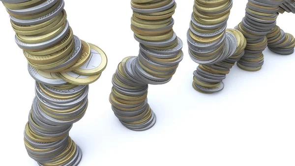 3d rendering. Euro coins stacked to fall — Stock Photo, Image