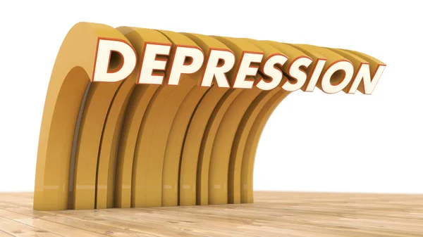 Renderizado 3d. palabra depresión y suelo de parquet — Foto de Stock