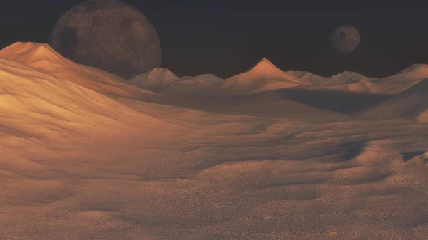 3D render. Kızıl gezegen ve uzak bir gezegende — Stok fotoğraf
