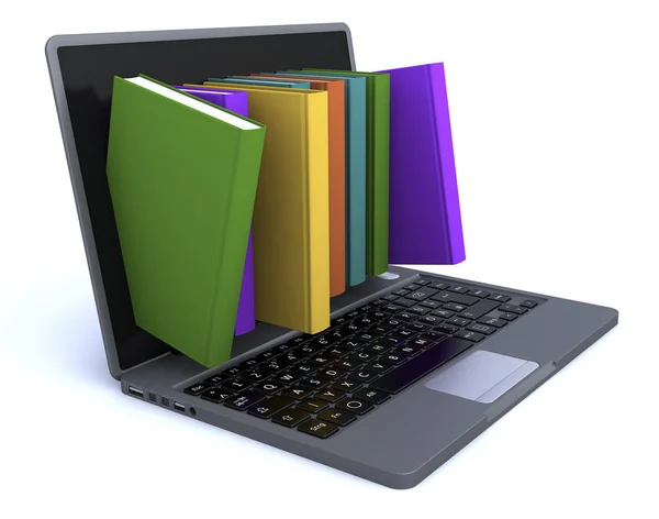 3d rendering. Laptop and books — Stock Photo, Image