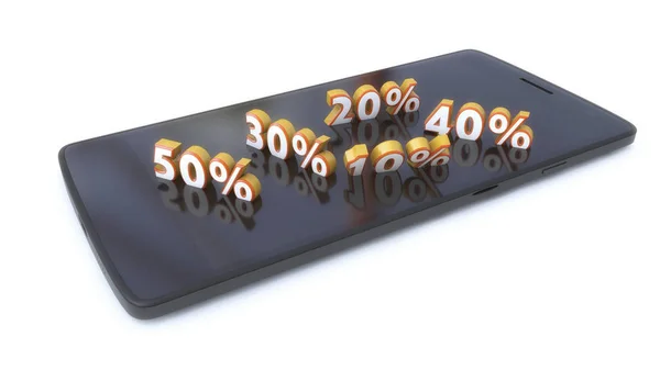 3d rendering. Tablet and discount symbol — Stock Photo, Image