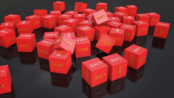3d rendering. Red cubes and like text