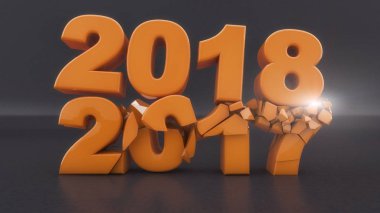 3D render. 2018 yıl sonu yıl 2017