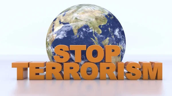 Renderowania 3D. Stop terroryzmu tekst i świata Mapa — Zdjęcie stockowe
