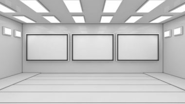 3D render. Zemin, duvar ve ışıklar