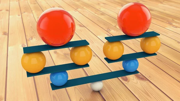 Renderizado 3d. Bolas de colores en perfecto equilibrio —  Fotos de Stock
