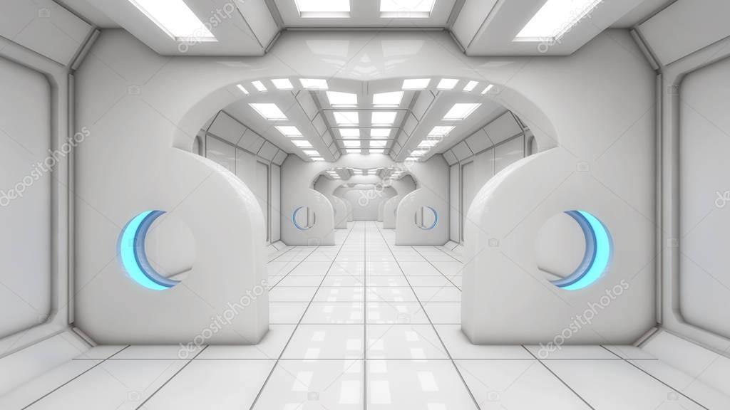 3d rendering. Modern and futuristic spaceship corridor