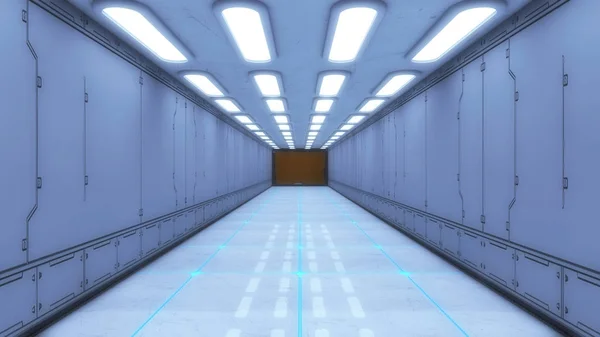 Rendering Futuristic Spaceship Interior Corridor — Stock Photo, Image