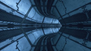 3D render. Fütüristik uzay gemisi iç koridor