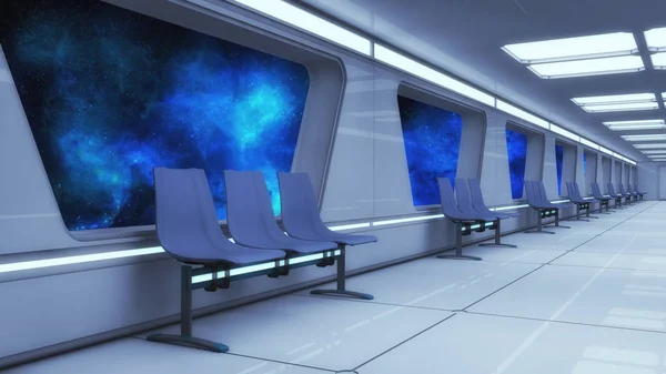 3D rendering. Futuristic spaceship interior corridor