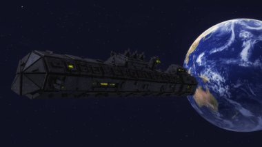 3D render. Futuristik yabancı uzay gemisi