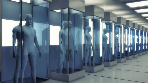 Rendering Humanoïde Figuur Futuristische Kamer — Stockfoto