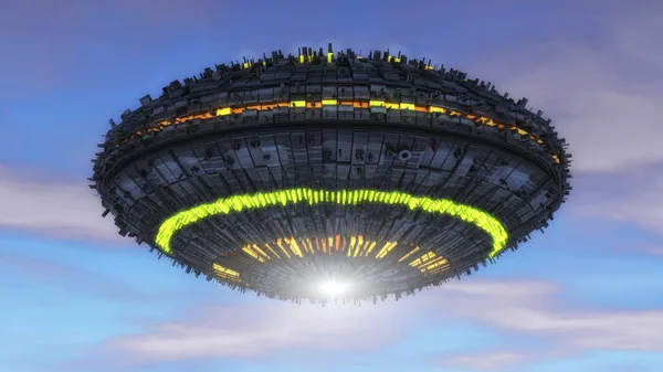 Рендеринг Футуристический Инопланетный Корабль — стоковое фото
