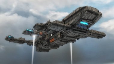 3D render. Futuristik yabancı uzay gemisi