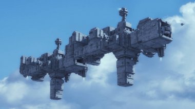 3D render. Futuristik yabancı uzay gemisi