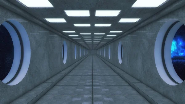 Rendering Futuristic Spaceship Interior Corridor — Stock Photo, Image