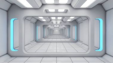 3D render. Fütüristik boş iç koridor