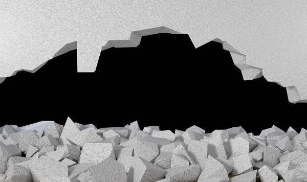 レンダリング壁と黒の背景で壊れた壁 — ストック写真