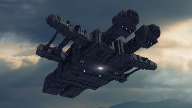 3D render. Futuristik yabancı uzay gemisi