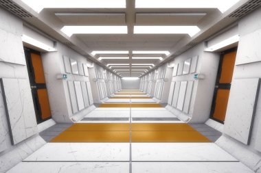 3D render. Fütüristik koridor İç Mimarlık
