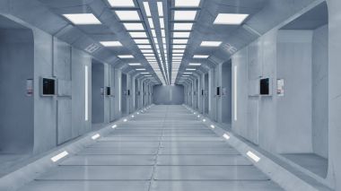 3D render. Fütüristik koridor İç Mimarlık