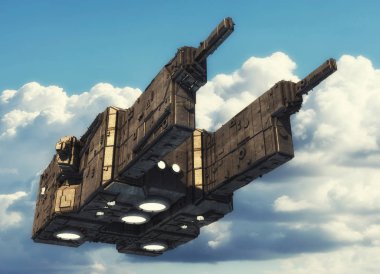 3D render. Uzay gemisi Ufo kavramı