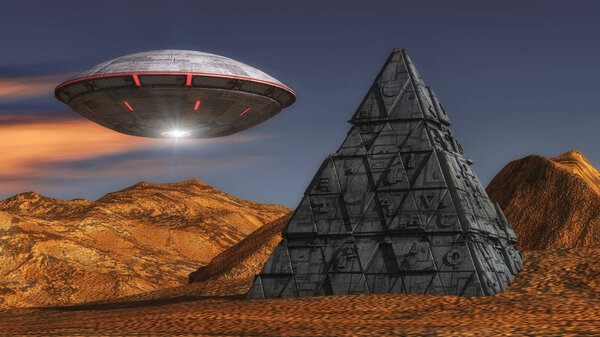 3D render. Alien spaceship UFO concept