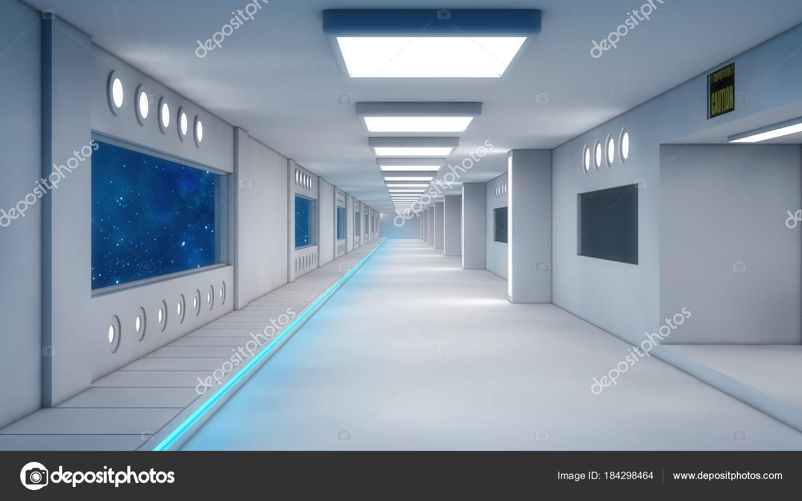 Render futuristische corridor interieur architectuur u stockfoto
