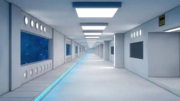 のレンダリング 未来的な回廊内部アーキテクチャ — ストック写真
