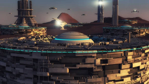 Görüntüleme Gelecekçi Şehir Uzay Gemileri — Stok fotoğraf