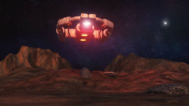 3D render. Uzay gemisi Ufo kavramı