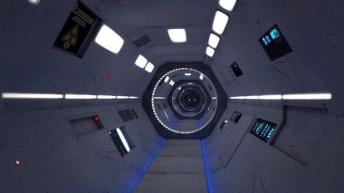 3D render. Fütüristik iç uzay tasarım