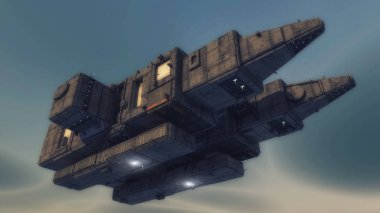3D render. Uzay gemisi Ufo kavramı