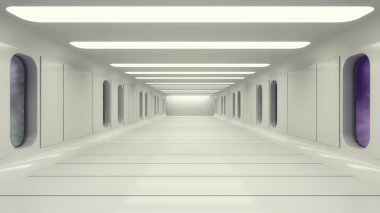 3D render. Fütüristik iç uzay tasarım
