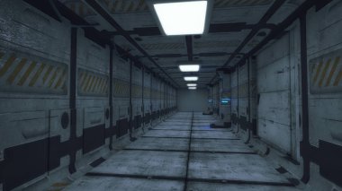 3D render. Fütüristik iç uzay tasarım