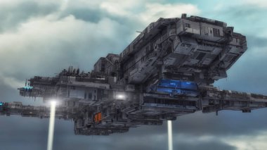 3D render. Uzay gemisi Ufo kavramı