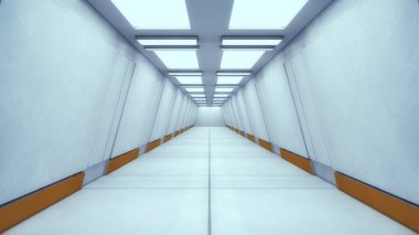 3D render. Fütüristik iç uzay gemisi koridor