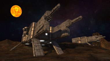 3D render. Uzay gemisi Ufo kavramı