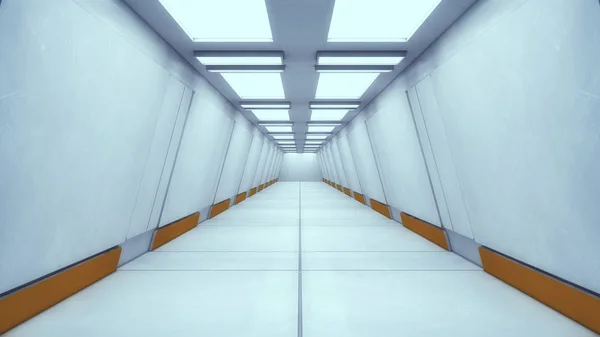 3D render. Futuristic interior spaceship corridor