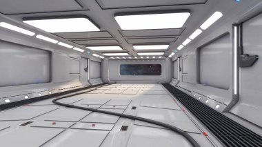 3D render. Fütüristik bilim kurgu iç koridor