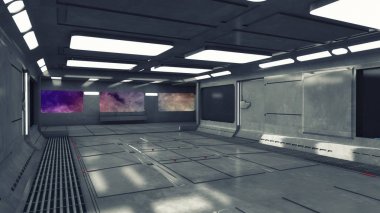 3D render. Fütüristik bilim kurgu iç koridor