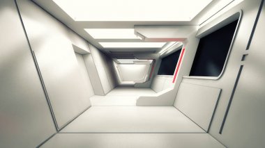 3D render. Fütüristik bilim kurgu iç koridor