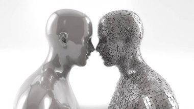 3D render. İnsanımsı yüz yüze