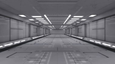 3D render. Fütüristik bilim kurgu iç koridor