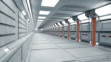 3D render. Fütüristik bilim kurgu iç koridor